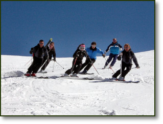 Michelangelo, skiing instructor and the farm holyday owner, teaching to a class